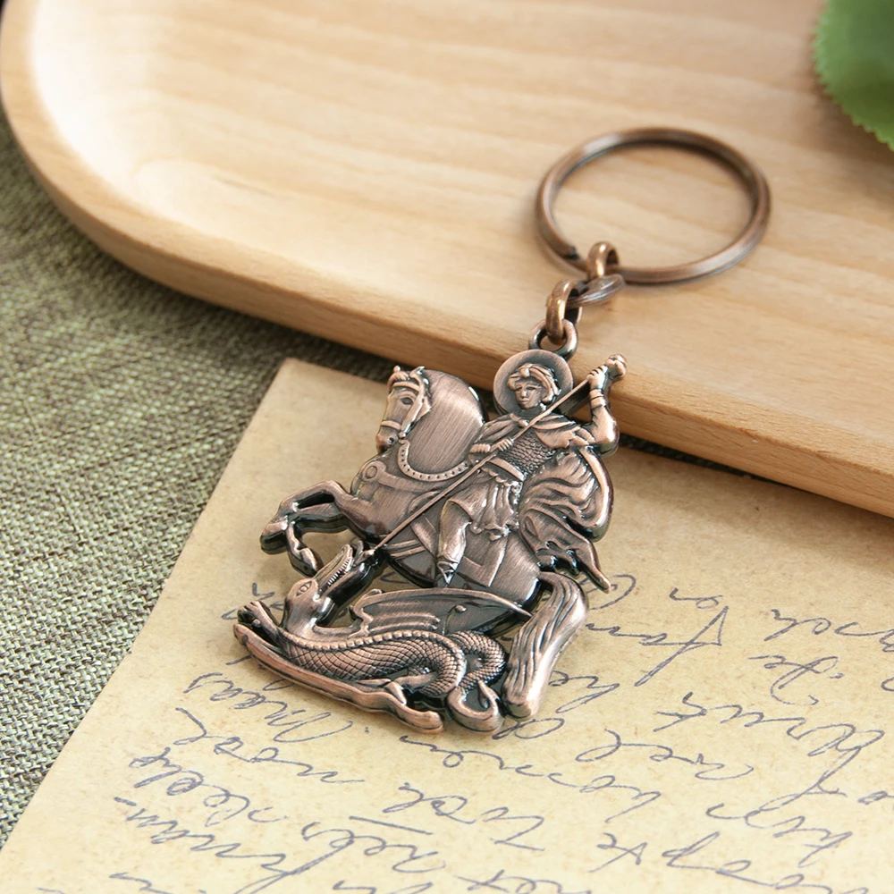 HTISOK Christlicher religiöser Schlüsselanhänger St. George Slaying Dragon Metall-Schlüsselanhänger-Anhänger Schlüsselanhänger Ring Schlüsselanhänger Schmuck Gläubiges Geschenk – Detail 11