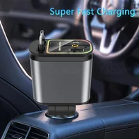 All NEW,Retractable Car Charger, 4 in 1 Fast Charging Car Charger 120W, with Ambient light and 2 USB Ports Car Charger Adapter