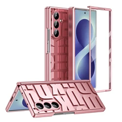 Fashion Plating Folding Case with Tempered Screen Protector Film for Galaxy Foldable Phones (Pink)