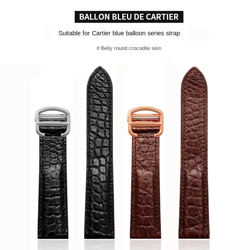 Black Brown blue watchband For Cartier crocodile strap Genuine leather tank Solo key London calibo Men's bracelet 20 22 23 24 25