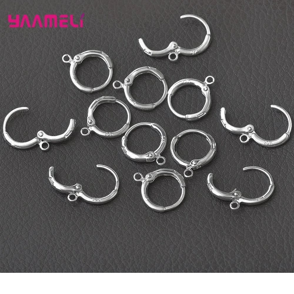 20PCS/Lot Fine 925 Sterling Silver Color Earrings Handmade Making Jewelry Findings Round Lever Back Earwires Diy Supplies - 2