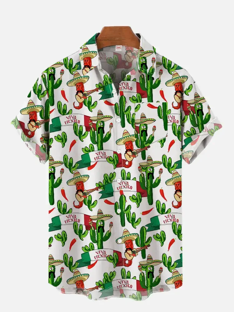 New Mexican Party Creative 3D Printed Hawaiian Loose Short Sleeve Pocket Shirt