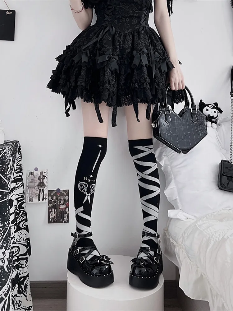 Original Design Lolita Shoes Student Sweet Cool Hot Girl Punk Thick Bottom Y2K Subculture Cross Leather Pump High Heels