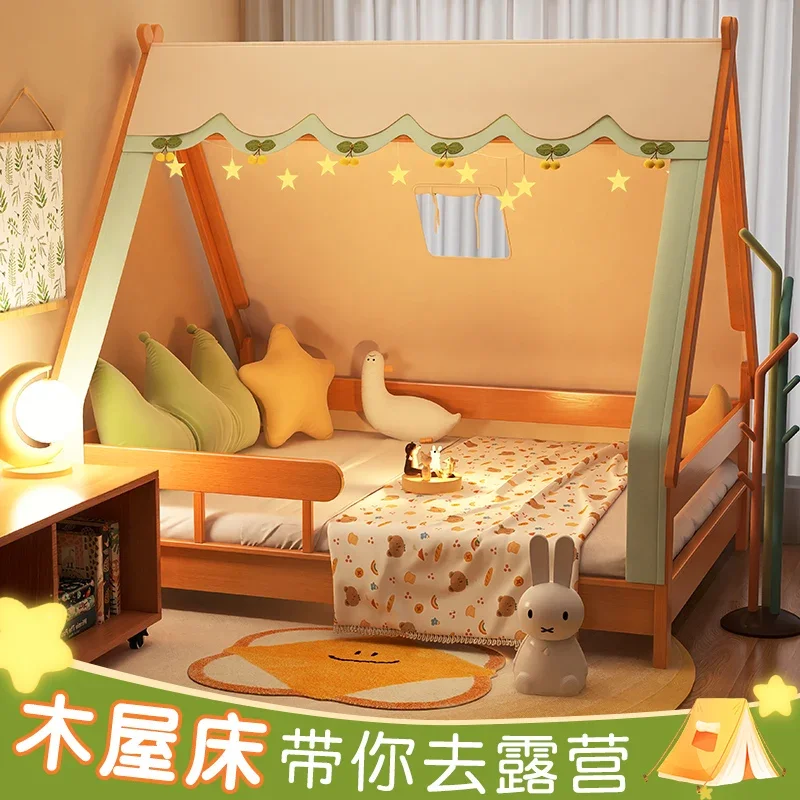 

All-solid wood children's bed tree house bed tent boy log cabin single bed girl 1.2m children's room with guardrail