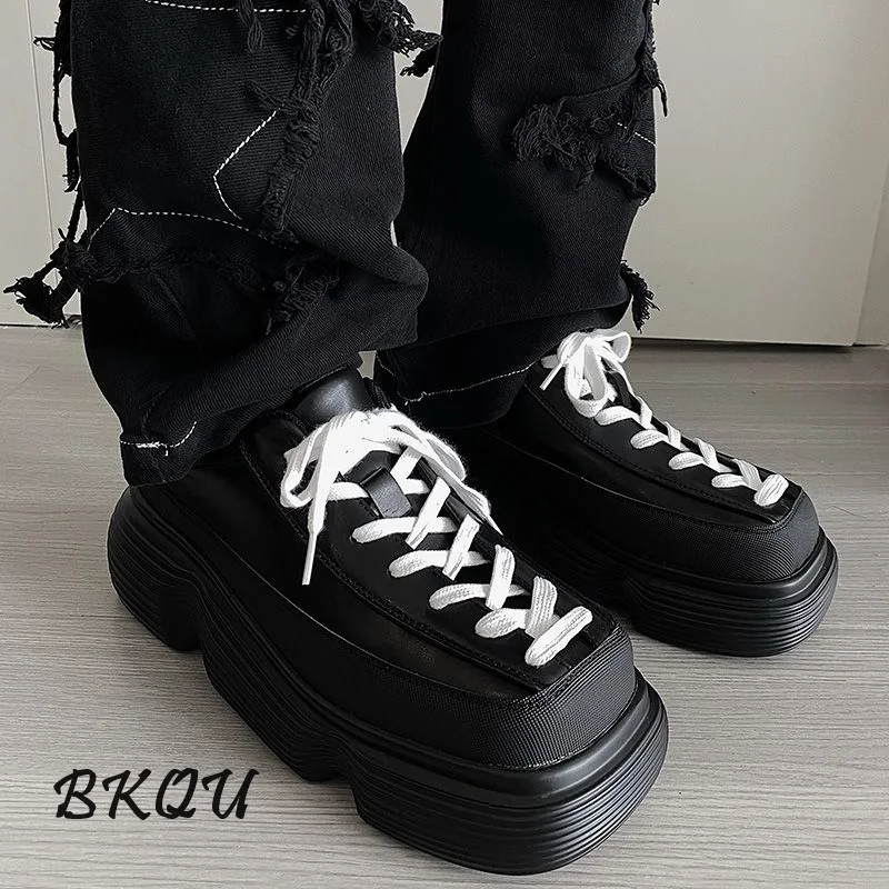 BKQU 2024 Increase 7CM Original Square Head Bread Fried Street Big Head Japanese New Explosion-style Thick Soled Daddy Shoes 5