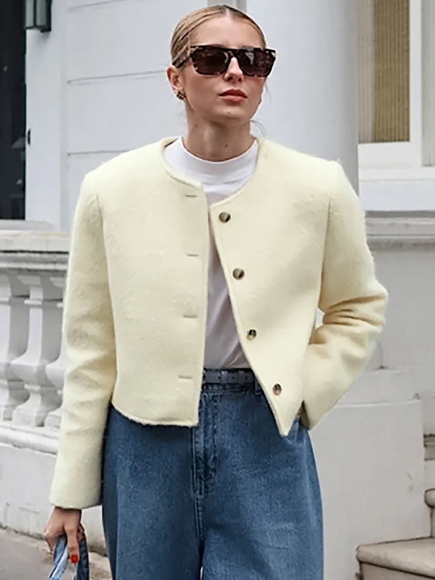 Casual Fashion Long Sleeve Cardigan Coat For Women Patchwork Elegant Slim Solid Cropped Top Streetwear Women's Outwear New