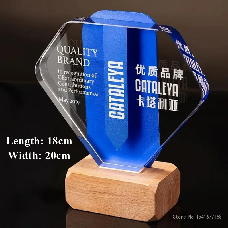 Customized Crystal Trophy, Outstanding Employee Annual Meeting Award, Commemorative Decor, High-end Wooden Base Metal Medal, 1Pc