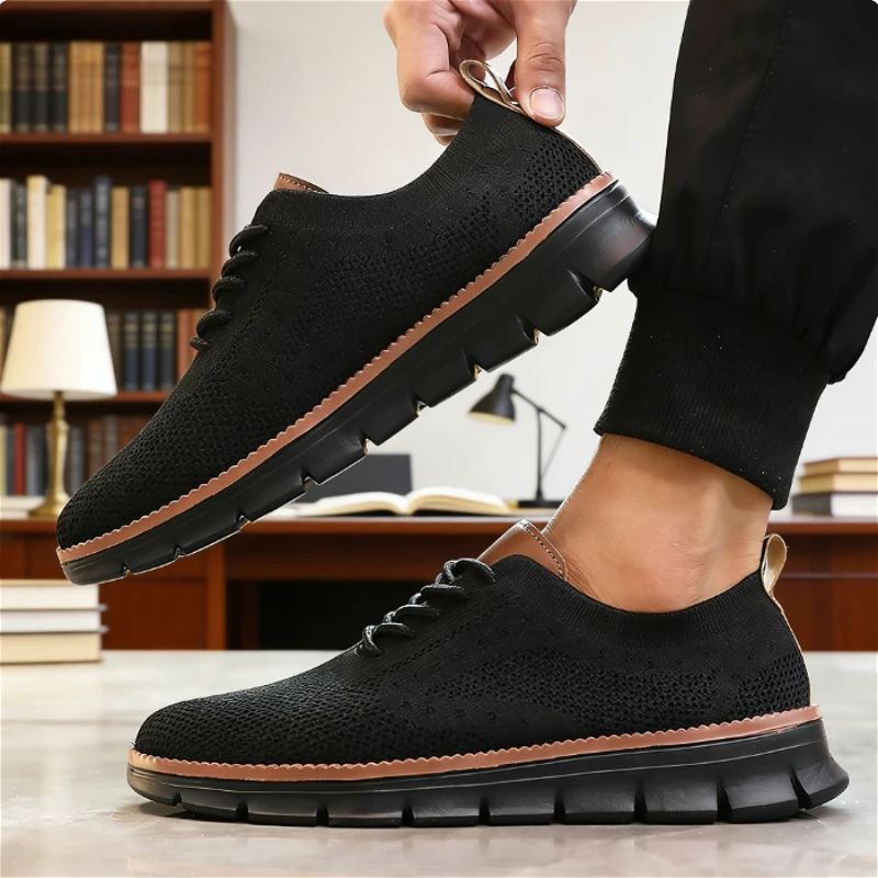 Men Stylish Soft Causal Shoes Breathable Casual Knitted Flats Lightweight Sneakers Cushioning Non-slip Outdoor Walking Shoes Men