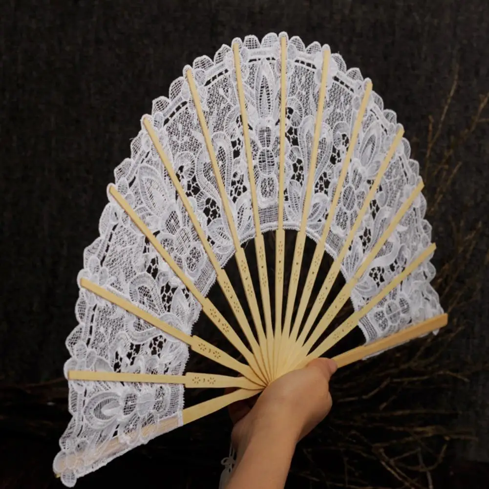 Abanico De Plumas Plegable Blanco – Estilo Chino Con Encaje Bordado, Borlas Colgantes, Para Bodas, Fiestas O Decoración