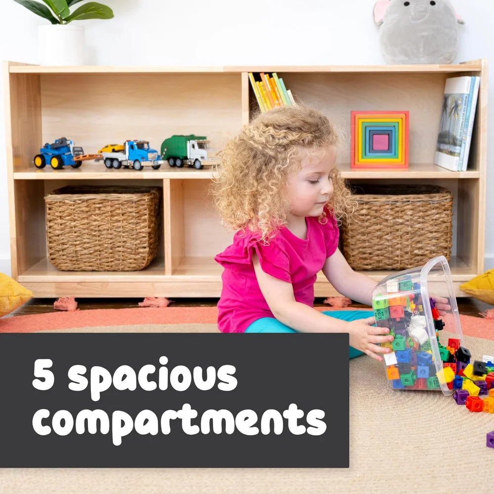 SPARK & WOW 5-compartment solid wood storage cabinet toy shelf organizer for kids shelves for classroom
