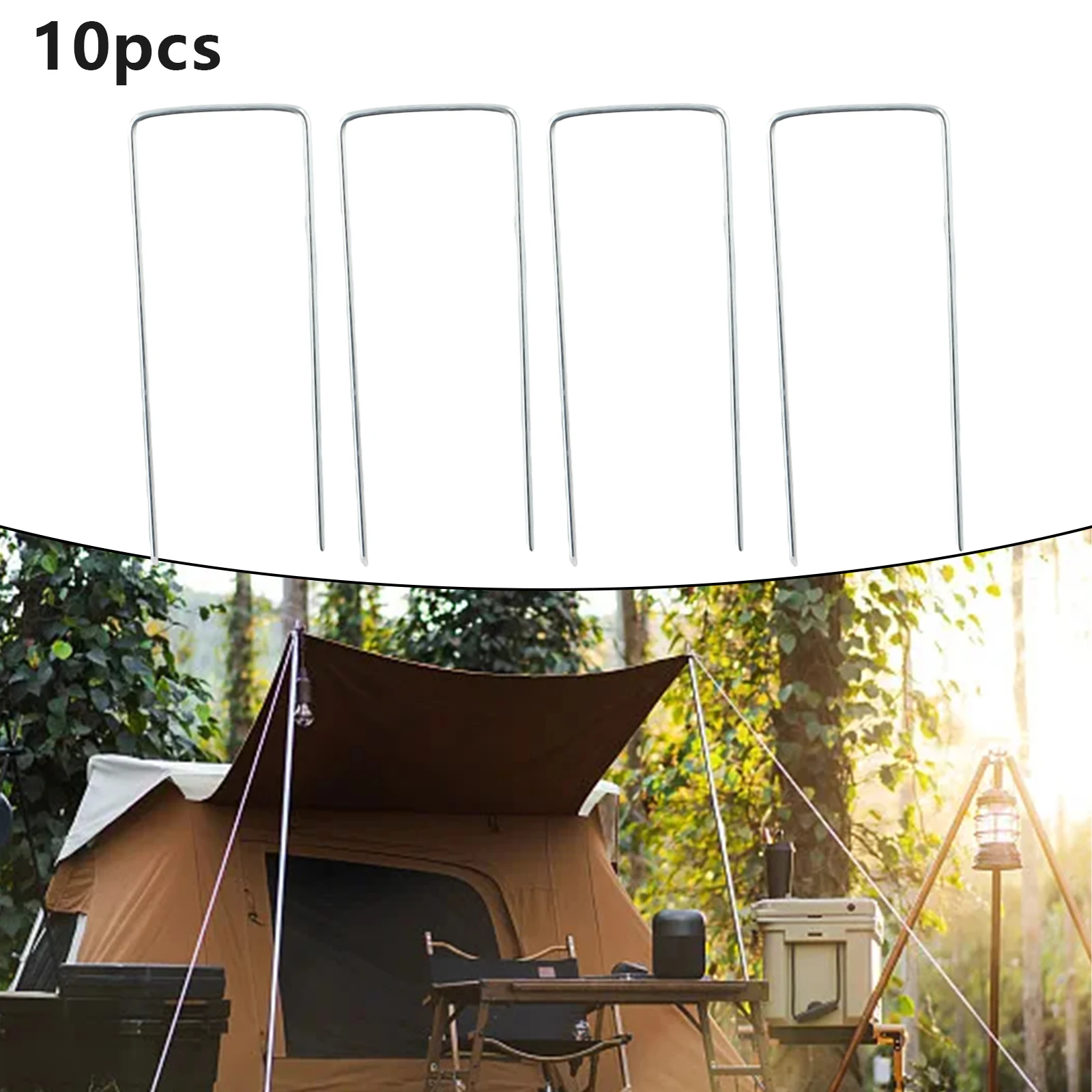 

10Pcs Metal Ground U Tent Pegs Gazebo Camping Tarpaulin Hooks 10/15/20 CM Length