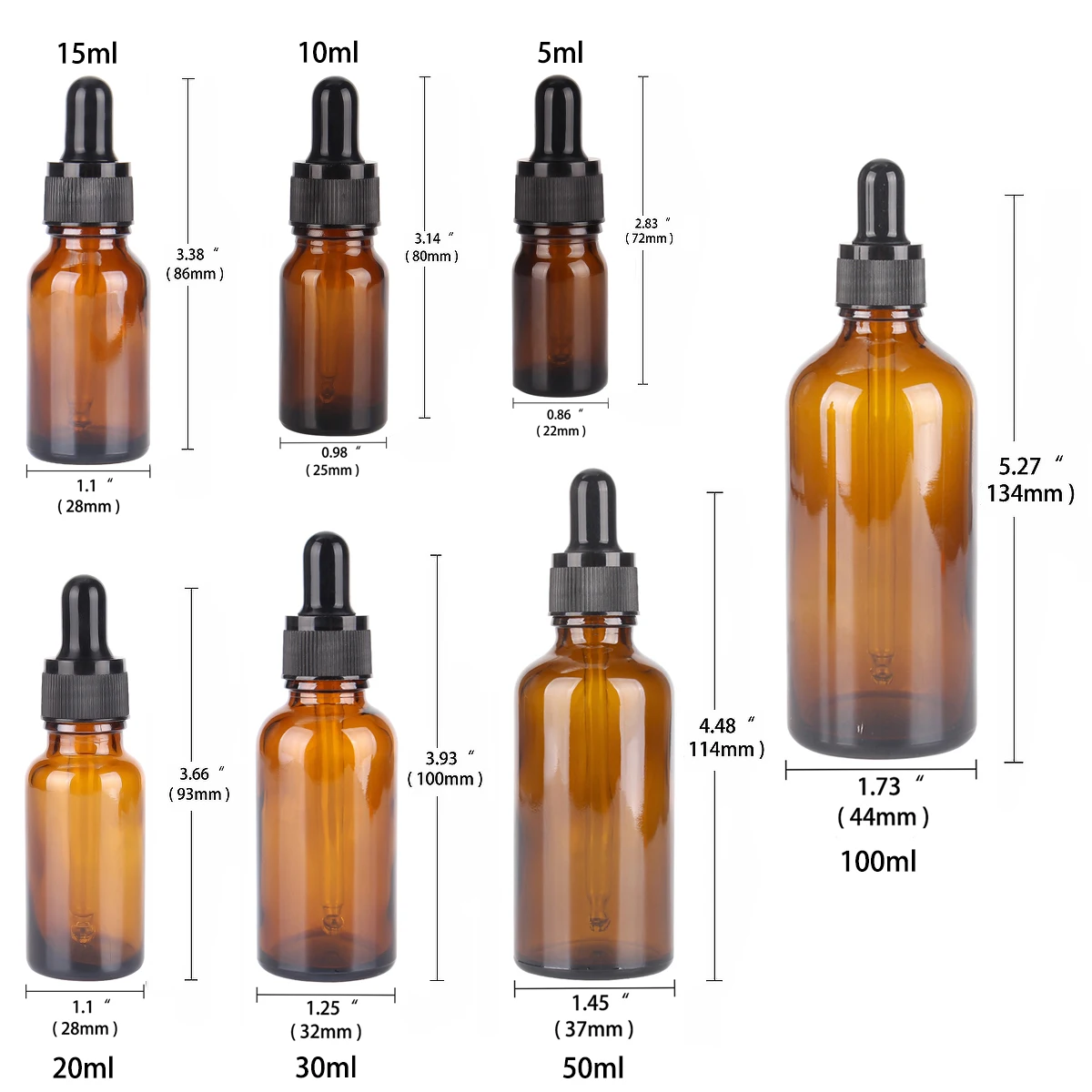 6/12/24pcs 5ml 10ml 15ml 20ml 30ml 50ml 100ml Amber Glass Dropper Bottles with Glass Pipette for Cosmetic Perfume Essential Oils 3