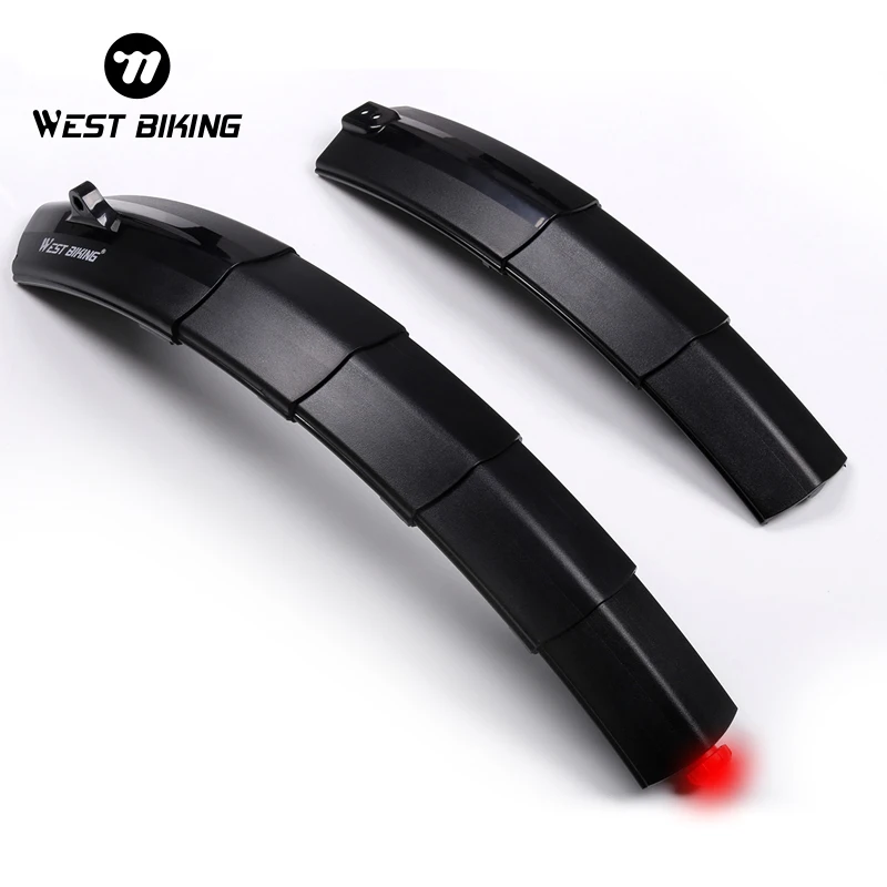 WEST BIKING Bicycle Fenders with Taillight Telescopic Front Rear Mudguards MTB Bike Accessories Bike Tail Light Cycling Fenders bicycle fender