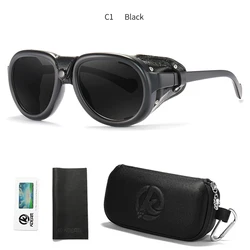 KDEAM Steampunk Polarized Aviator Sunglasses with Soft Leather Shield (C1 Black)