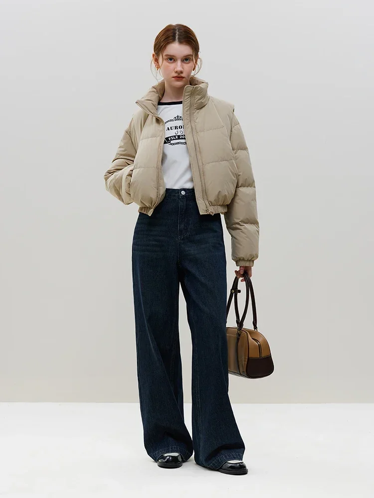 FSLE 117G Filling Capacity Korean Style Women Casual Style Short Down Jackets Stand Collar Solid Commuter Winter Coats Down Coat