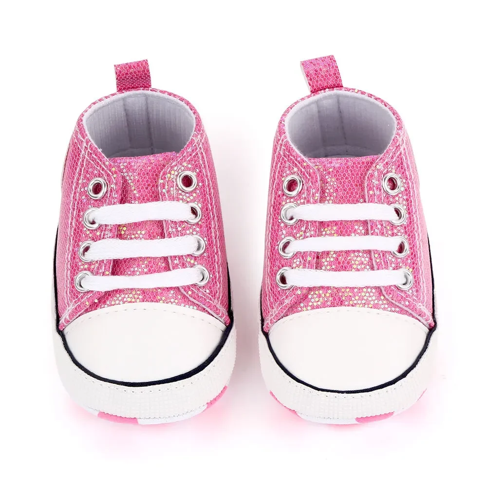 2025 Newborn Sequined Canvas Baby Sneakers Casual Baby Boys Girls Toddler Multi-Color Soft Sole Non-slip Walking Shoes 0-18Month 2