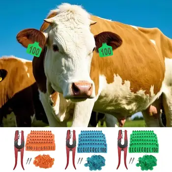 Ear Tags For Cattle Sheep Monitoring Labels 001-100 Numbered Ear Tags With Applicator For Wildlife Tracking Beef Cattle Breeding 1