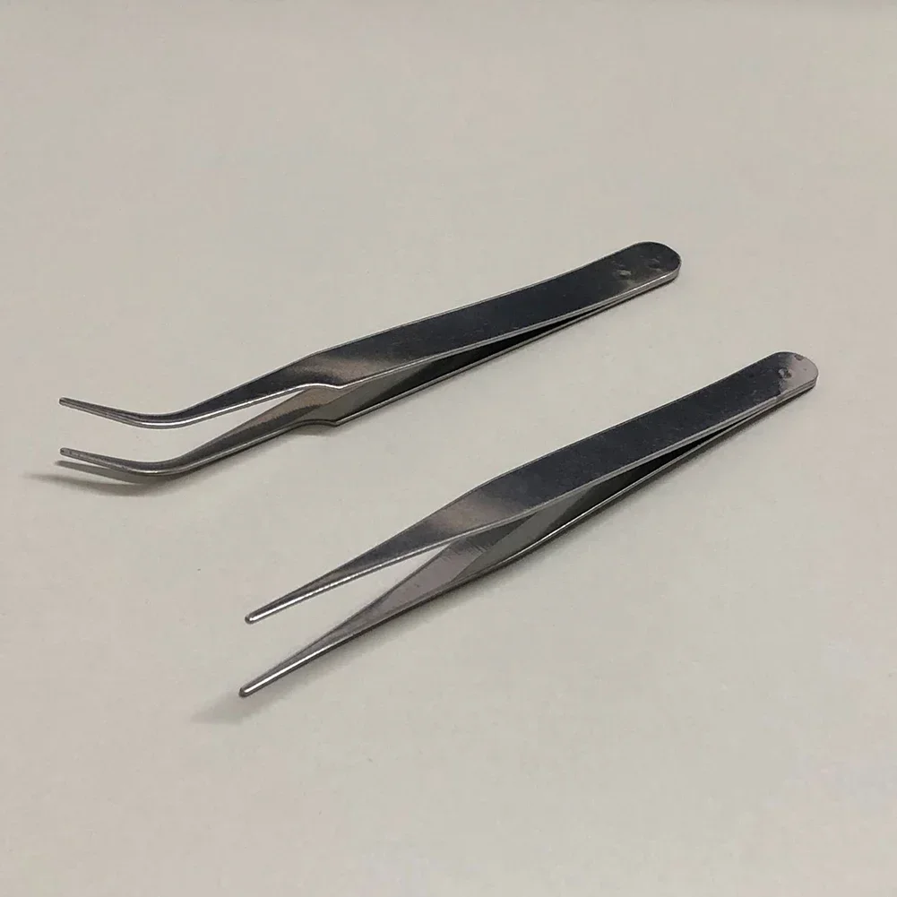 Stainless Steel Mini Tweezers Dismantling Repair Hand Tools Curved/Straight/Tip Silver Tweezers For Pick Up Small Parts 2pcs precision tweezers tweezer tool phone repair tweezers