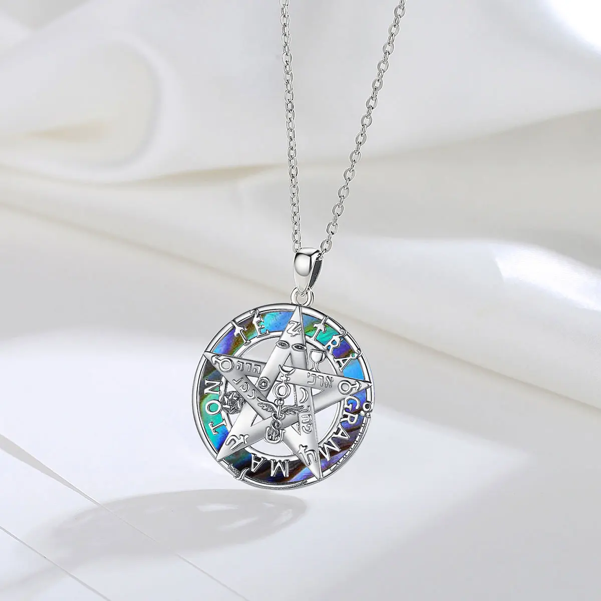 Silver Pendant Necklace 925 Sterling Silver Pentagram 7 Color Chakra For Women Man