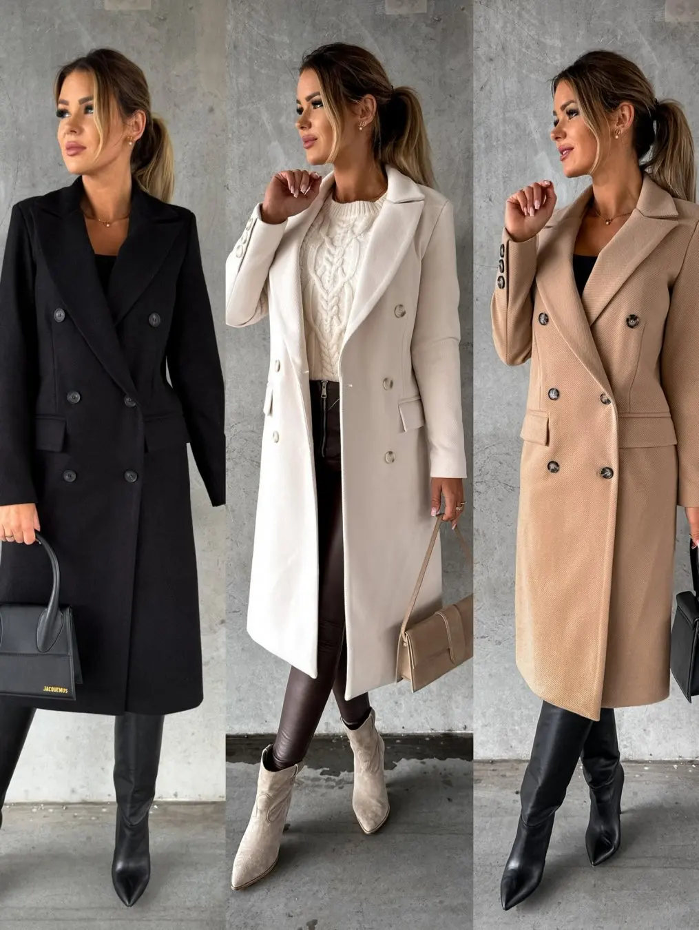 

2023 Autumn and Winter New Solid Color Medium Long Simple Long Sleeve Double breasted Woolen Coat