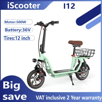 ISCOOTER I12 Scooter elettrico per adulti 500W Motore E-Scooter 36V7.5AH Batteria Scooter elettrico Scooter elettrico per pneumatici da strada da 12 pollici