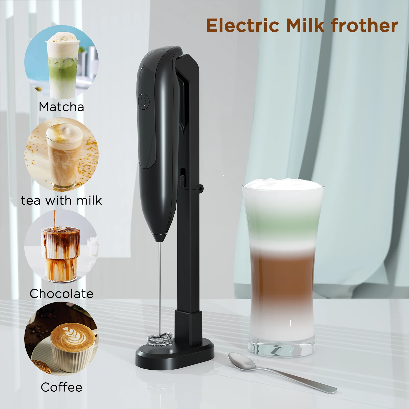 Rechargeable Milk Frother Handheld with Stand-Wall Hanging or Bracket  Coffee Electric Frother with USB-C Charging Stand - AliExpress