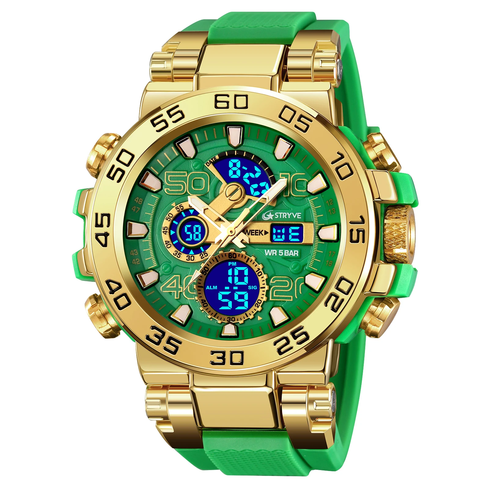 STRYVE New Men's Sport Watches Shock Resistant 50M Waterproof Wristwatch LED Alarm Stopwatch Clock Watches Men 8030 5