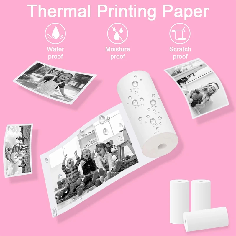 Thermal Paper White Colorful Adhesive Sticker Label Paper Print 6 Rolls For Pocket Thermal Printer and Kids Instant Camera