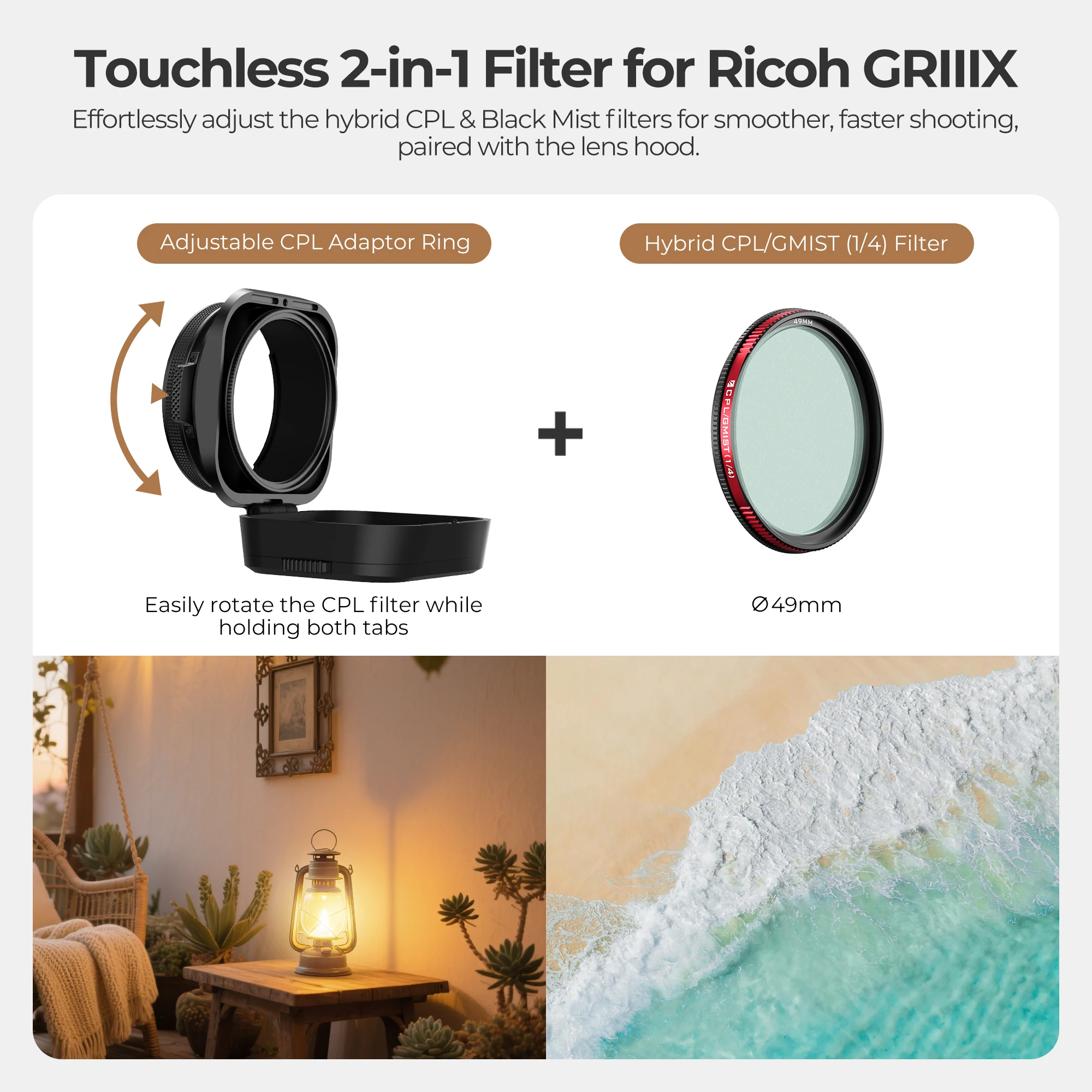 Real Lens Hood CPL/Black Mist Filters and NFC Lens Cap Flipable Design Compatibi