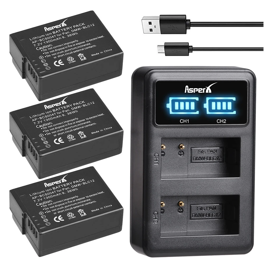 Dmw-Blc12 Blc12 Dmw-Blc12E Dmw-Blc12Pp Batteria + Doppio Caricabatterie Per Panasonic Lumix Dmc-G85,Fz200,Fz1000,G5,G6,G7,Gh2,Gx8