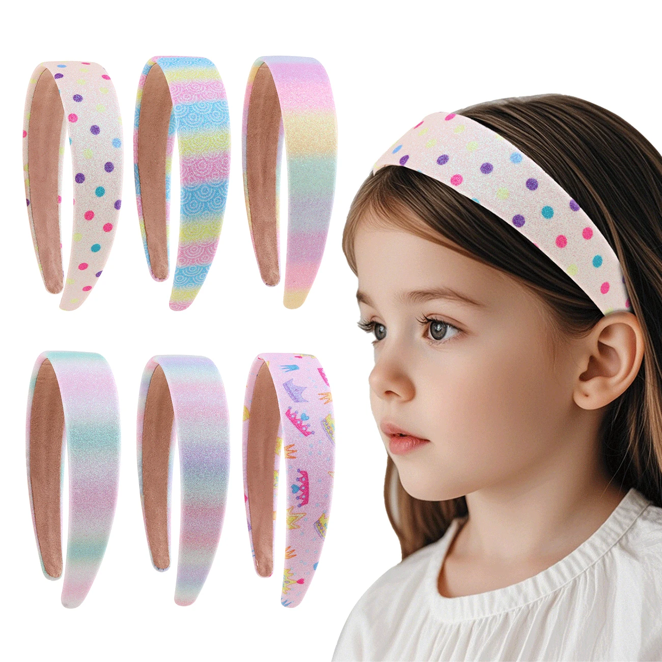 Glitzer-Stirnbänder für Mädchen, Prinzessin, glitzerndes, breites Stirnband für Kinder, niedliches bedrucktes Stirnband für Kinder, dickes glitzerndes Bling-Kinderhaar