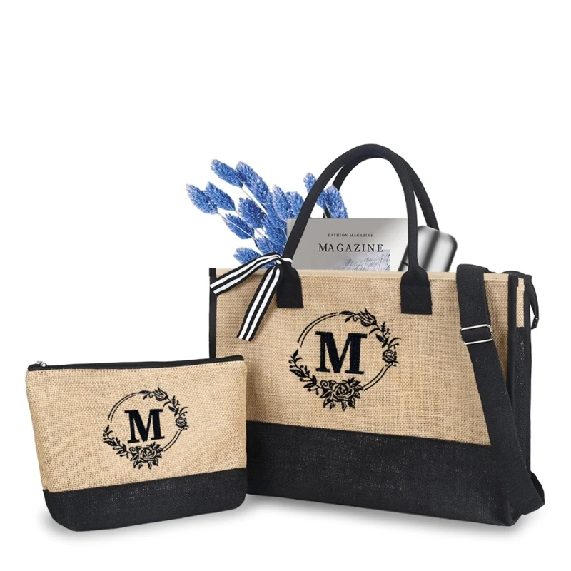 

E74B Multipurpose Grocery Shopping Bags Burlap Tote Bag for Women Girls Beach Trip