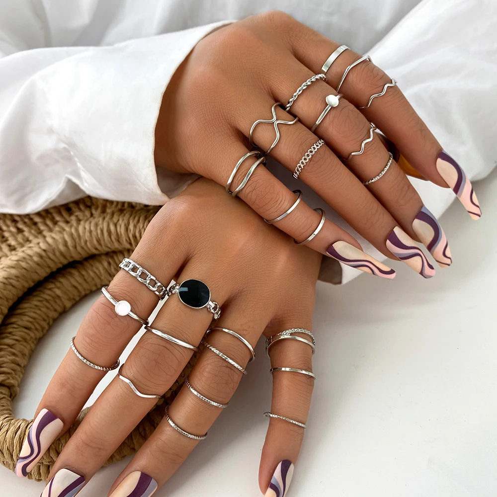 Set di anelli in stile retrò da donna, stile moda 2025, 25 pezzi/set completo_voghion.com