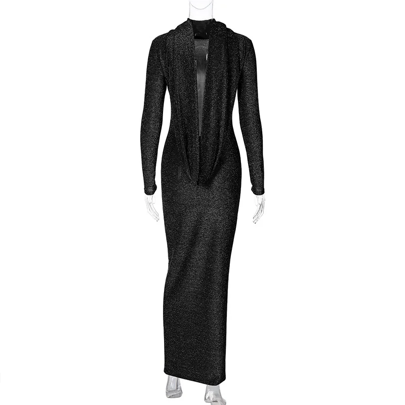 Elegant Backless Dress Women Bodycon Long Sleeve Y2k Bright Silk Sexy Dresses Womens Party Temperament Dress Ladies 2025