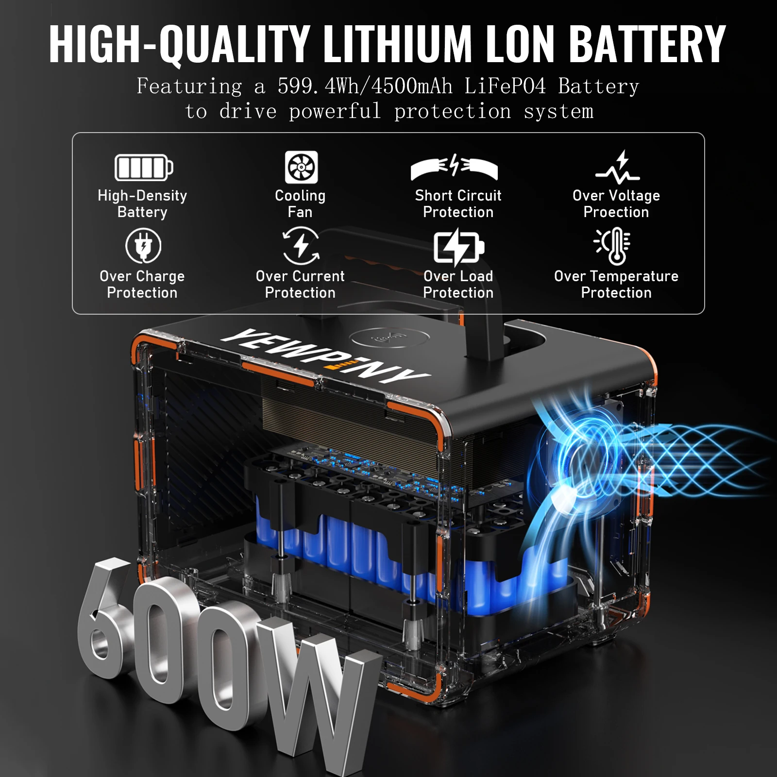 EM600 Solar Generator, 599Wh Portable Power Station with Wireless Charging, 100W Input, AC/DC for Camping & Home Use