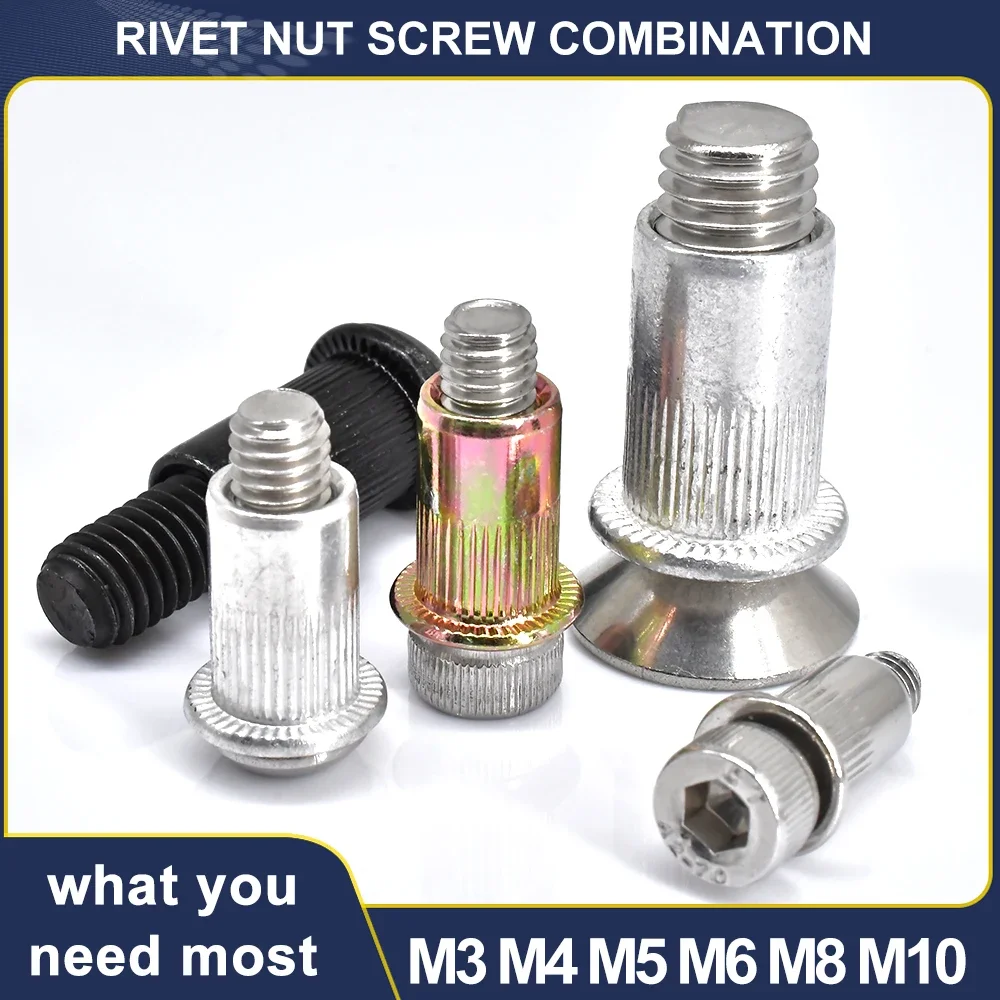 M3 M4 M5 M6 M8 M10 Rivet Nuts Bolt Carbon Steel/304 Stainless Steel/Aluminum Rivnut Nutsert Hexagon Socket Screws kit 1-25pcs