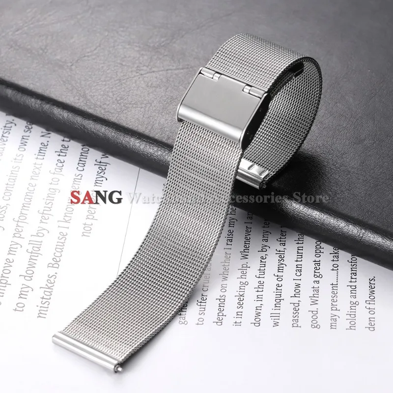 Elegant Milanese Stainless Steel Watchband in Silver, Black, and Rose Gold