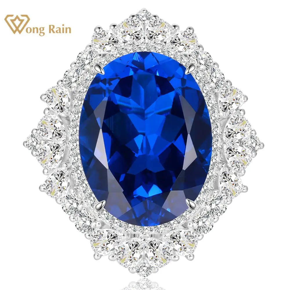 

Wong Rain 925 Sterling Silver 3EX VVS 30 CT Lab Sapphire Simulated Moissanite Gemstone Engagement Wedding Rings Fine Jewelry