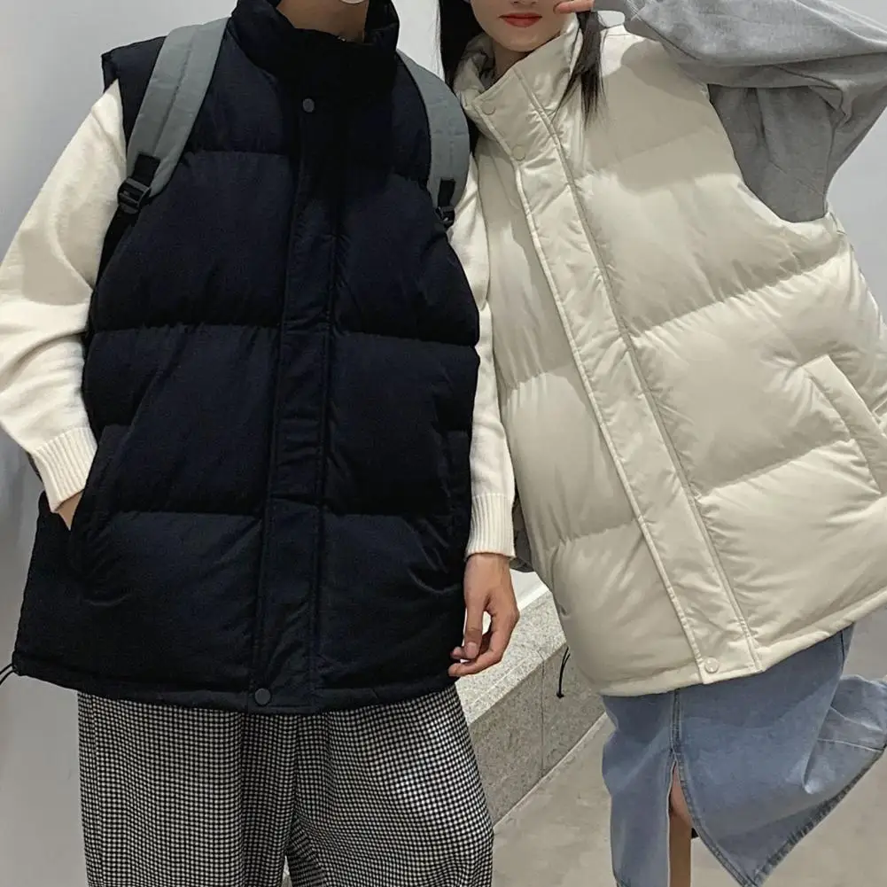 

Zippered Men Vest Jacket Men Winter Vest Windproof Winter Coat with Stand Collar Padded Warmth for Men Women Zip-up Vest