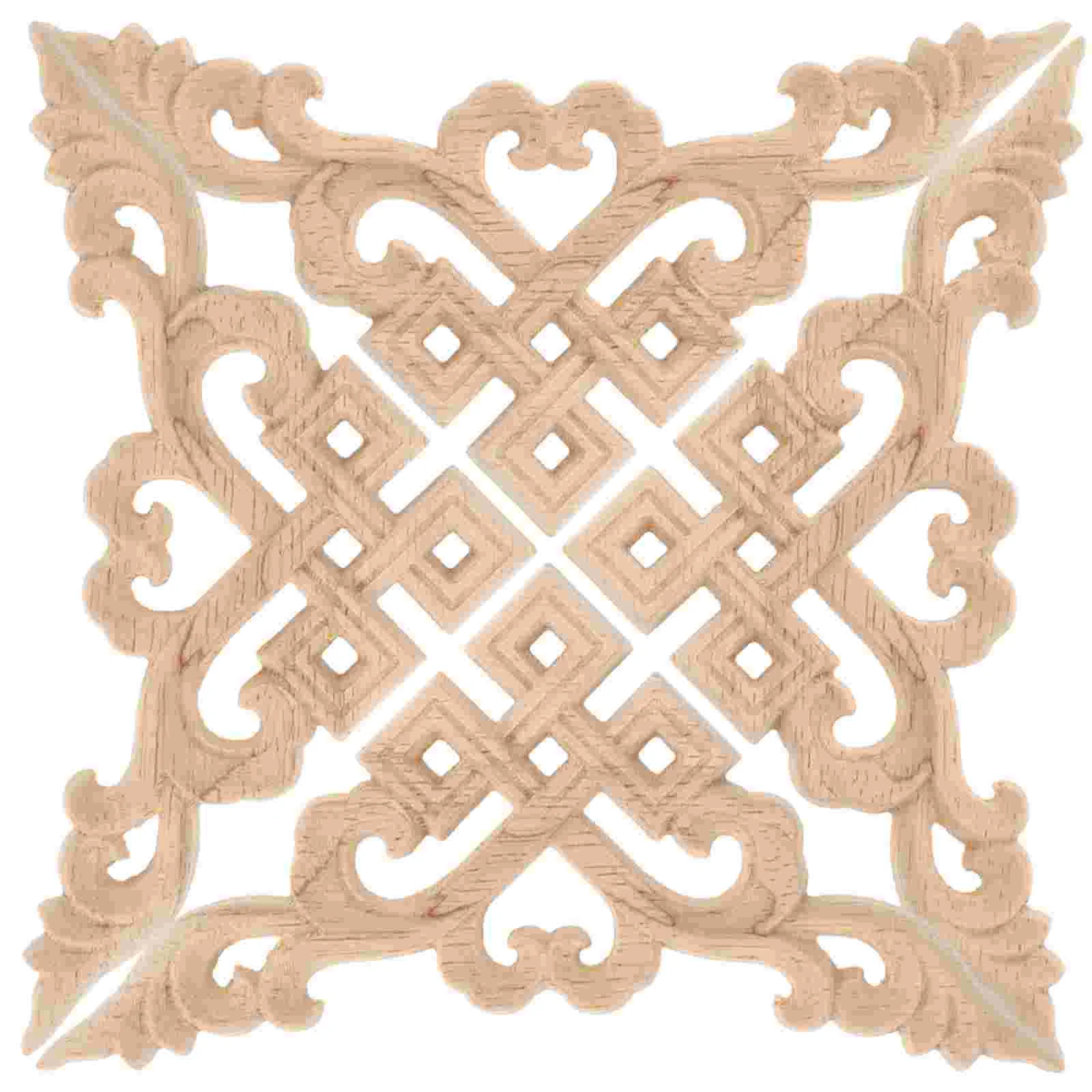 

4 Pcs Wood Corner Applique Home Accents Decor Decorative Carving Work Furniture Onlays Wooden Decorations for Office