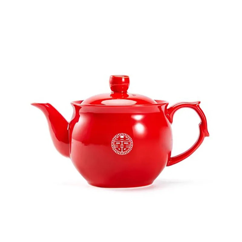 Chinese Traditional Red Porcelain Tea Pot Set, Teacup, Boutique Teaware, Wedding Accessories