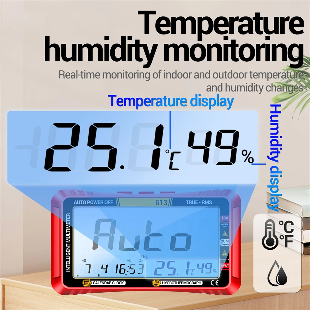 612 Smart Digital Multimeters AC/DC Current Voltage Capacitance Professional Measurement Multimetro Test Tools Ammeter Voltmeter
