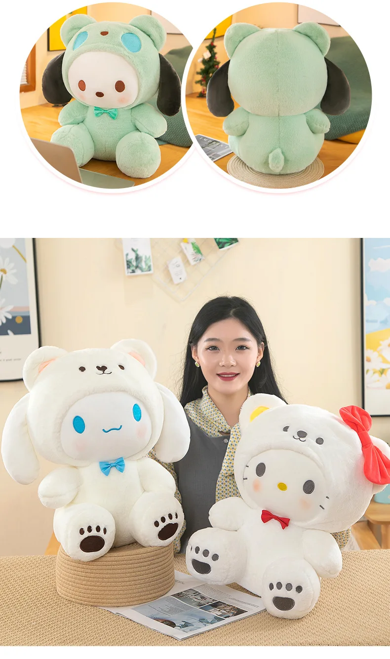 Cute Sanrio Plush Hello Kitty Kuromi Melody Toy Kawaii Cinnamoroll Big Ear Dog Soft Kids Gift