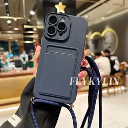 Flat Rope Solid Color Card Holder Phone Case with Soft Silicone and Hanging Rope Design - OPPO A55 (1)