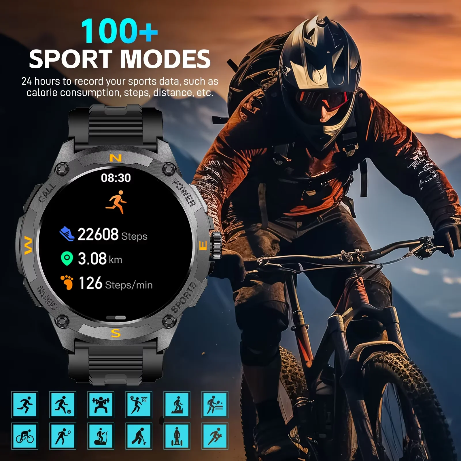 GPS Satellite Positioning Smartwatch Men's 100+ Sports Mode Compass 3ATM Waterproof Watch 2025 New Smart Watch