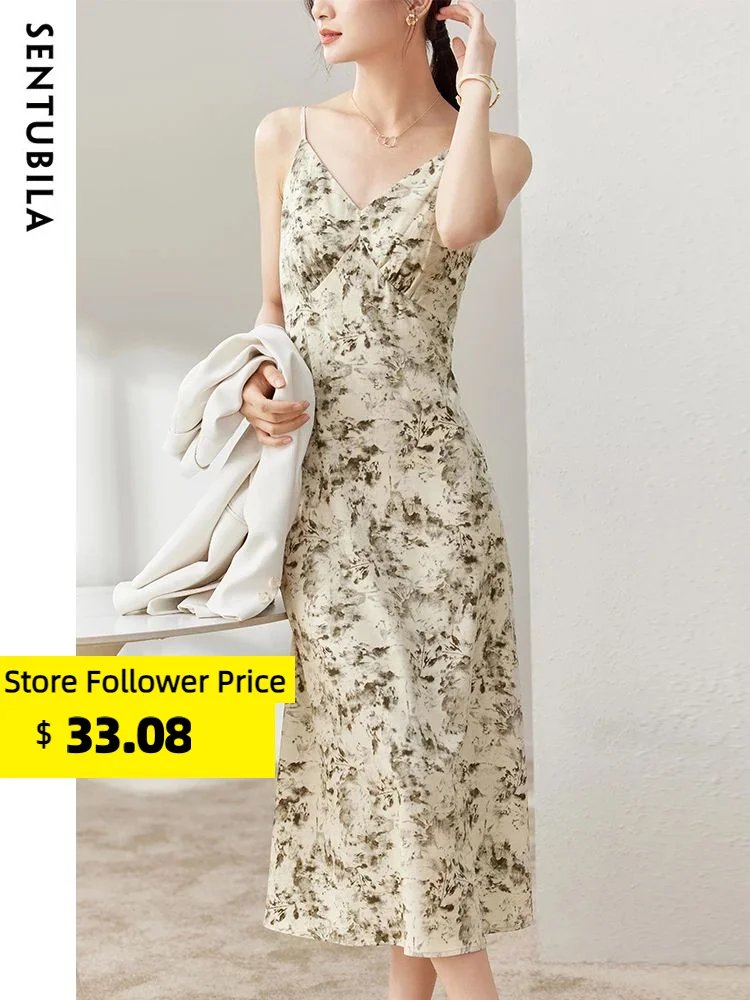 

Sentubila Elegant Floral Slip Dresses for Women 2023 Autumn V-Neck Backless Sleeveless Midi Vacation Sexy Dress Female 133L50745