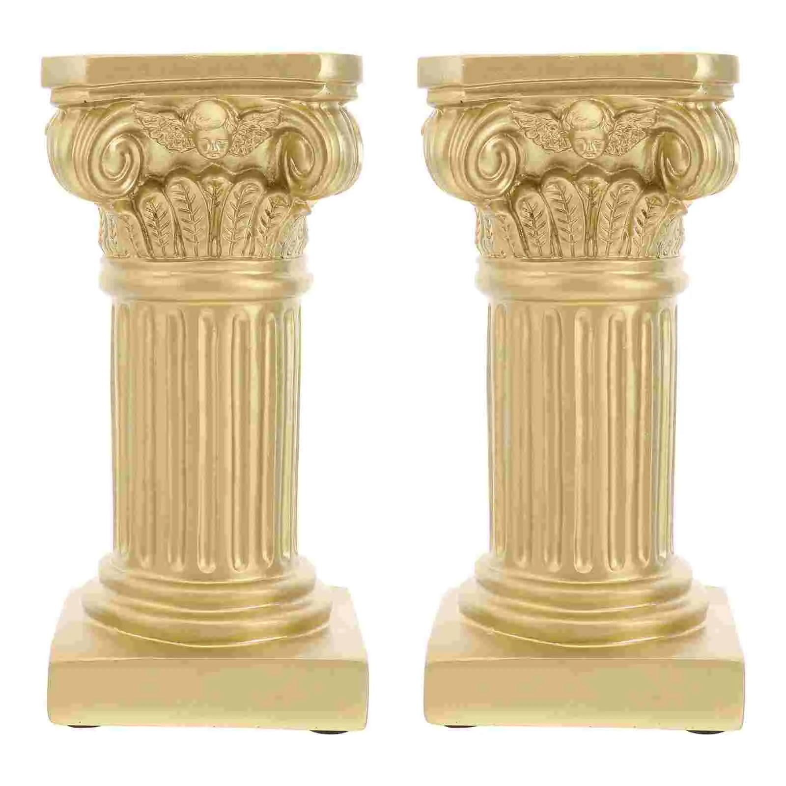 

2 Pcs European Style Roman Column Flowerpot Base Garden Statues Micro Landscape Decoration Resin Pedestal Stand