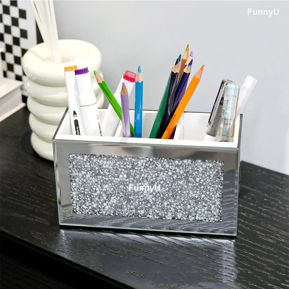 Makeup Brush Holder Organizer Luxury Bling Crushed Diamond Glass Mirrored Jewelry Boxes Women Jewelry Organizer Storage Boxes 6