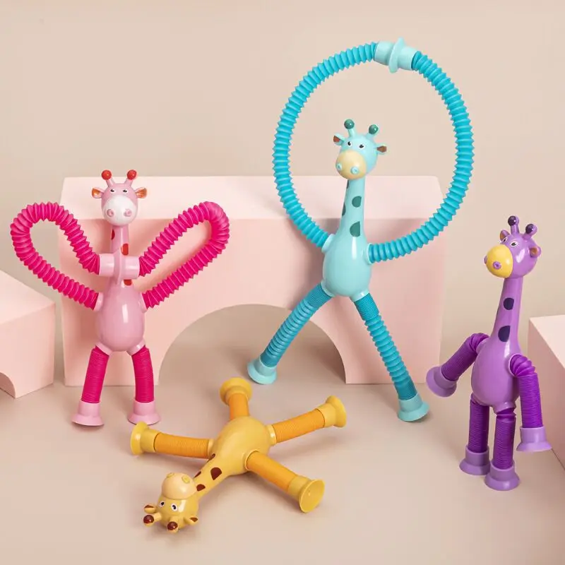 Children Suction Cup Toys Pop Tubes Stress Relief Telescopic Giraffe Hand Toys Sensory Bellows Toys Anti-stress Squeeze Toy