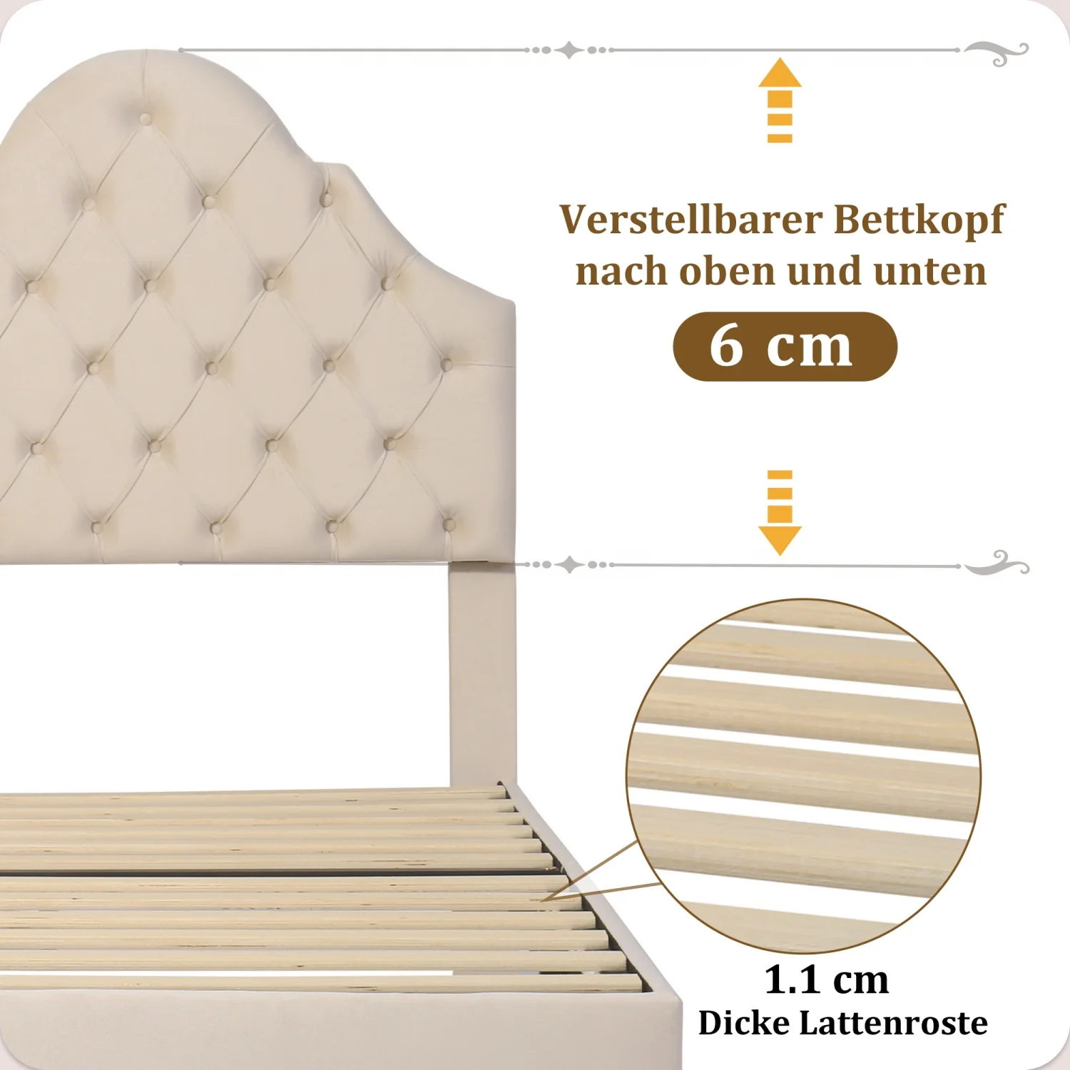 90 x 200 cm großes Polsterbett mit Lattenrost und verstellbarem Kopfteil, Jugend-Einzelbett aus Holz mit Samt für Schlafzimmer – Detail 9